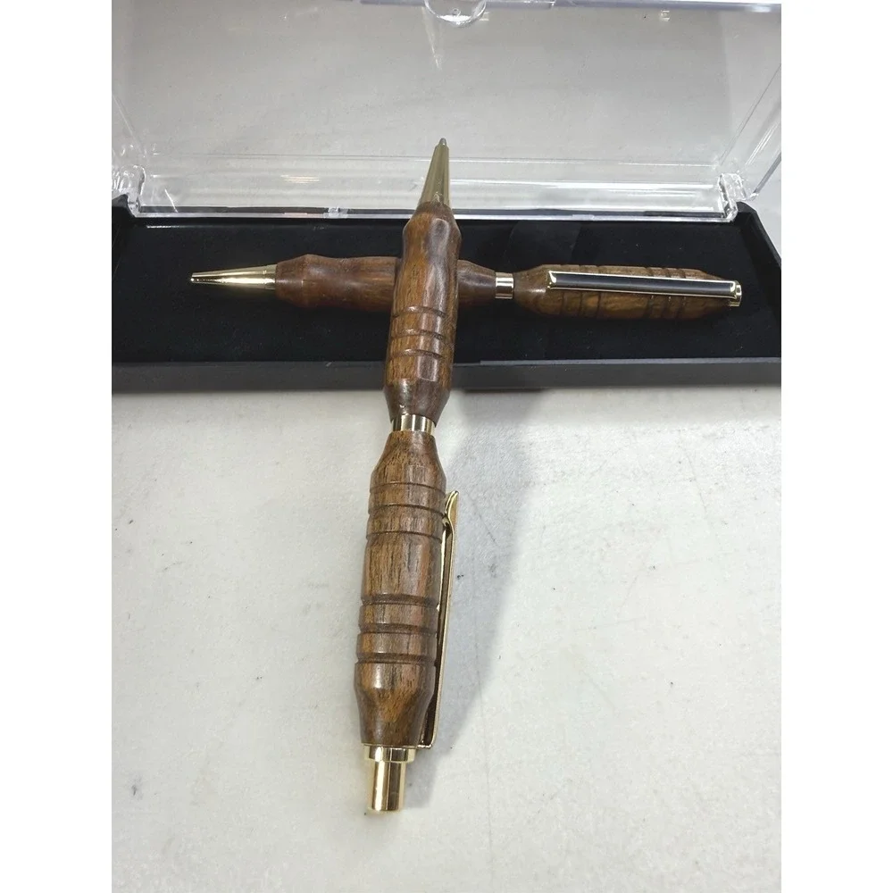 Handmade Bocote Wood Pen & Mechanical Pencil Set Gold Trim Fits Cross Refill